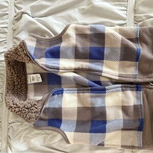 Plaid Fleece Vest with Sherpa Lining